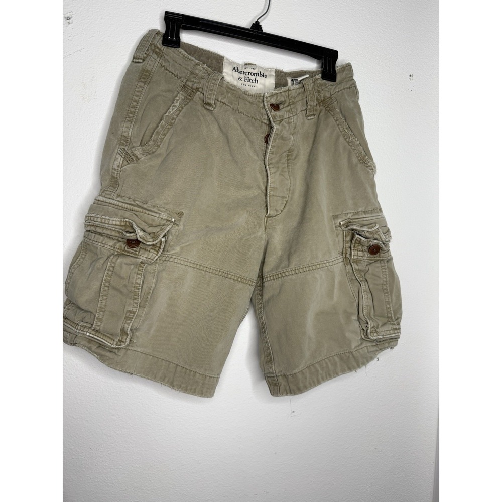 Mens Abercrombie & Fitch Cargo Shorts Sz 30 Olive Khaki Y2K Hiking Distressed - Picture 5 of 9